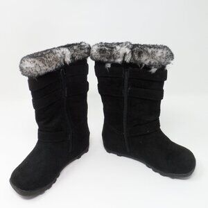 Girls Hot Cakes "Haley" Style Black Faux Suede & Fur Boots Size 9